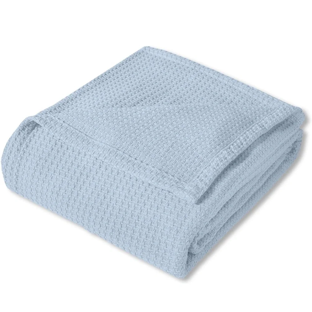Light Blue Waffle Knit Blanket - Picture 2 of 3